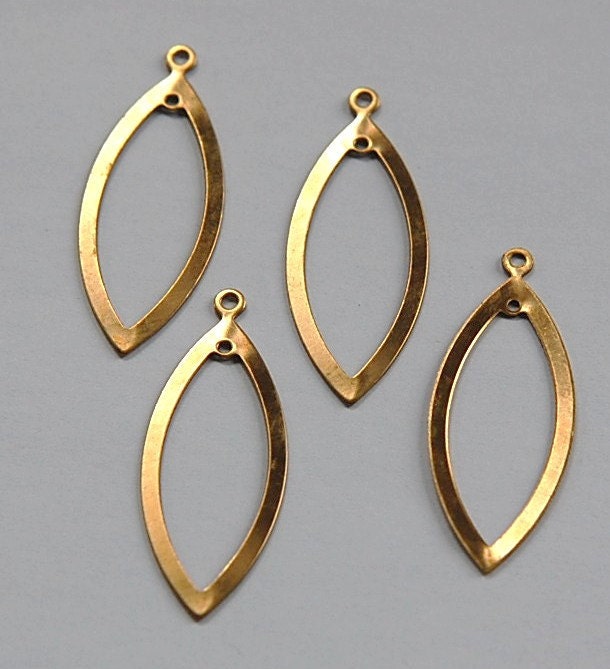 2 Hole Raw Brass Long Pointed Oval Pendant Drop 42x12mm (4) mtl054C