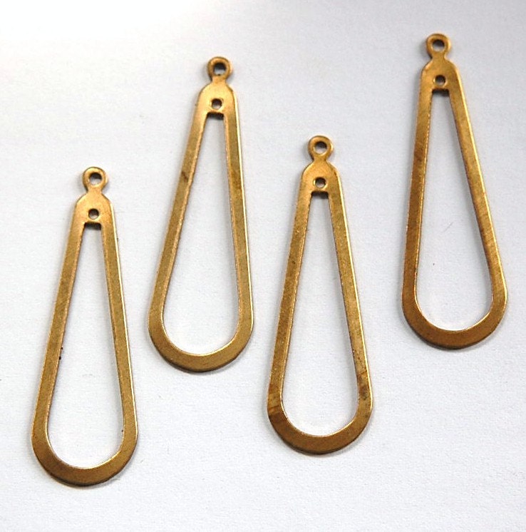 2 Hole Raw Brass Long Teardrop Pendant Drop 42x14mm (4) mtl054B