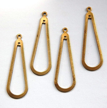 2 Hole Raw Brass Long Teardrop Pendant Drop 42x14mm (4) mtl054B