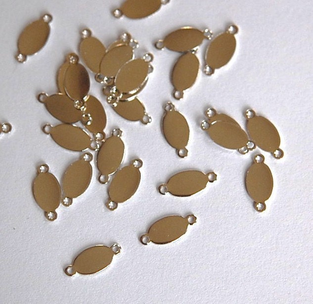 2 Loop Silver Plated Oval Blank Tag Connector Charms 13mm x 6mm (16) mtl320D