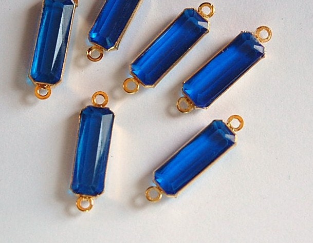 2 Loop Vintage Sapphire Acrylic Faceted Channel Set Rectangle Drops 7x19mm (6) chr068B