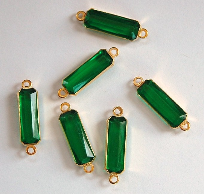 2 Loop Vintage Emerald Acrylic Faceted Channel Set Rectangle Drops 7x19mm (6) chr068E