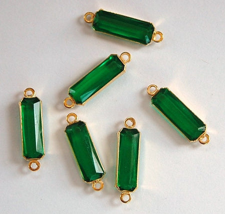 2 Loop Vintage Emerald Acrylic Faceted Channel Set Rectangle Drops 7x19mm (6) chr068E