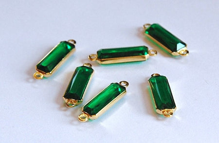 2 Loop Vintage Emerald Acrylic Faceted Channel Set Rectangle Drops 7x19mm (6) chr068E