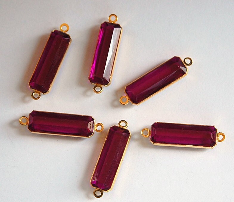 2 Loop Vintage Amethyst Acrylic Faceted Channel Set Rectangle Drops 8x25mm (6) chr068F