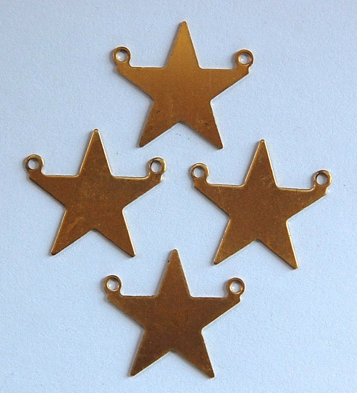 2 Loop Raw Brass Flat Star Connector Pendant Solid (4) mtl161