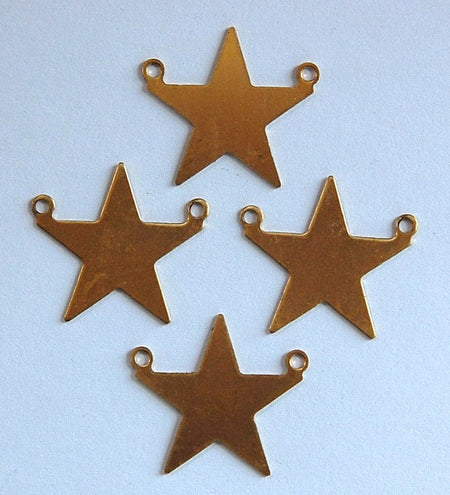 2 Loop Raw Brass Flat Star Connector Pendant Solid (4) mtl161