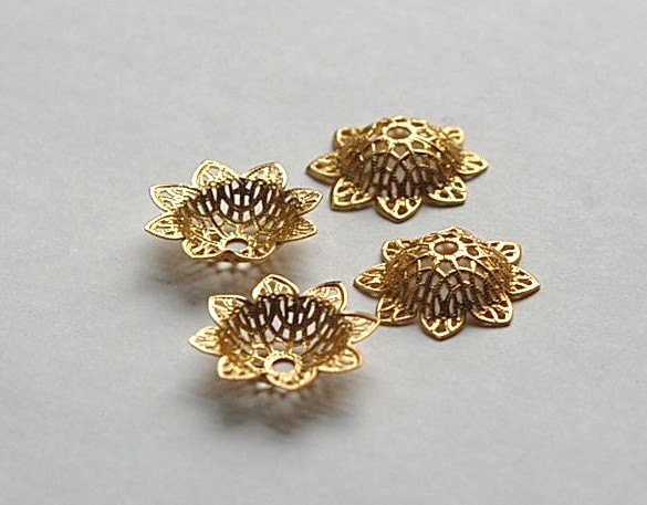Raw Brass Filigree Bead Cap Flared Border Flower Solid mtl352