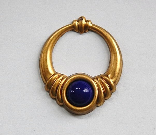 Vintage Opaque Navy Blue Glass Domed Cabochons 9mm (6) cab702V