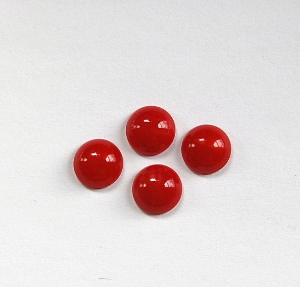 Vintage Opaque Red Glass Domed Cabochons 9mm cab702W