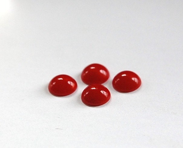 Vintage Opaque Red Glass Domed Cabochons 9mm cab702W
