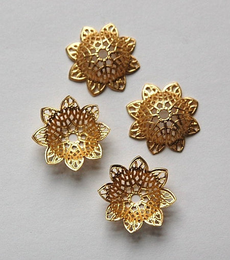Raw Brass Filigree Bead Cap Flared Border Flower Solid mtl352