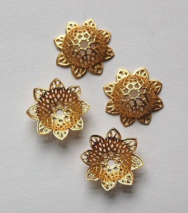 Raw Brass Filigree Bead Cap Flared Border Flower Solid mtl352