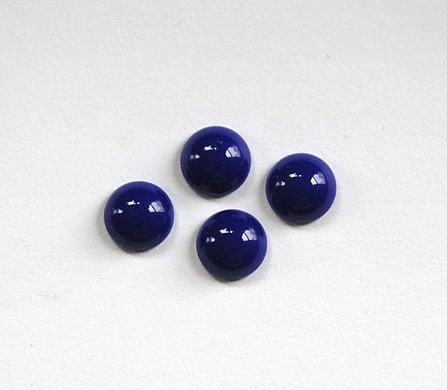 Vintage Opaque Navy Blue Glass Domed Cabochons 9mm (6) cab702V