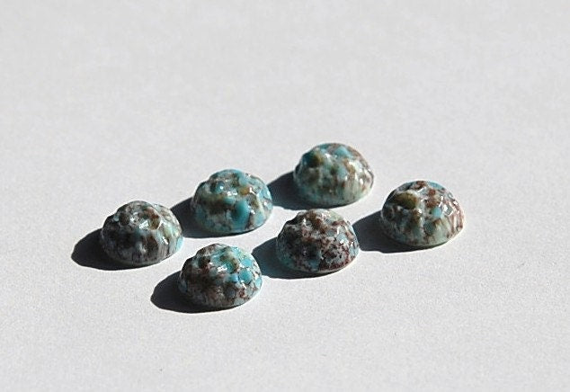 Vintage Bumpy Turquoise Matrix Glass Cabochon 10mm cab813F