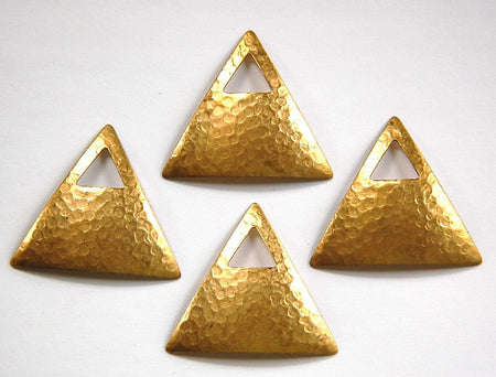 Raw Brass Dapped Hammered Triangle Pendant with Triangle Opening (4) mtl319