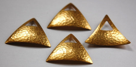 Raw Brass Dapped Hammered Triangle Pendant with Triangle Opening (4) mtl319