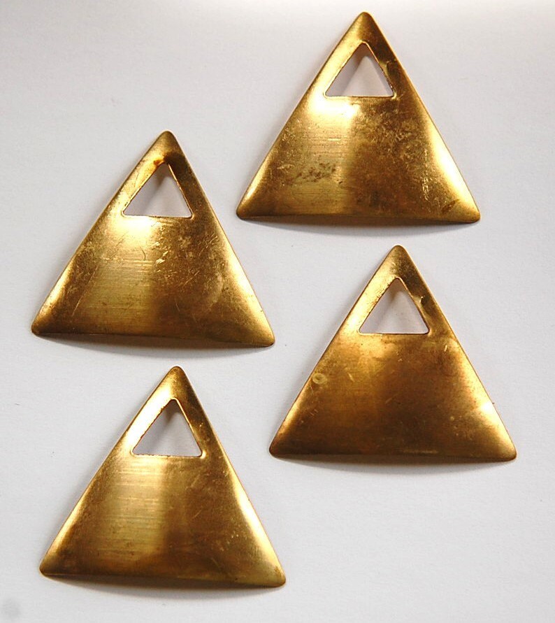 Raw Brass Dapped Triangle Pendant with Triangle Opening (4) mtl319A