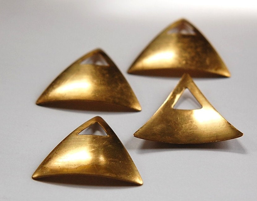 Raw Brass Dapped Triangle Pendant with Triangle Opening (4) mtl319A
