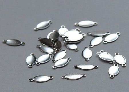 2 Loop Silver Plated Oval Blank Tag Connector Charms 13mm x 6mm (16) mtl320D