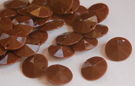 Vintage Faceted Chocolate Brown Round Disk Charms Drops 15mm (12) chr026B