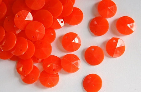 Vintage Faceted Orange Round Disk Charms Drops 12mm (15) chr026H