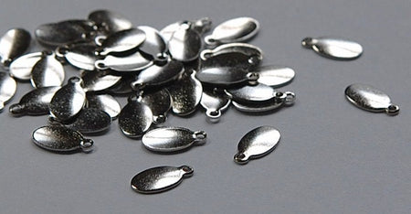 1 Loop Silver Plated Oval Blank Tag Charms 11mm x 6mm (16) mtl320E