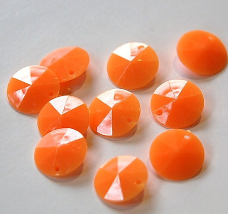 Vintage Faceted Tangerine Orange Round Disk Charms Drops 15mm (12) chr026C