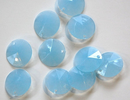 Vintage Faceted Blue Opal Like Round Disk Charms Drops 15mm (12) chr026D