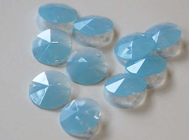 Vintage Faceted Blue Opal Like Round Disk Charms Drops 15mm (12) chr026D