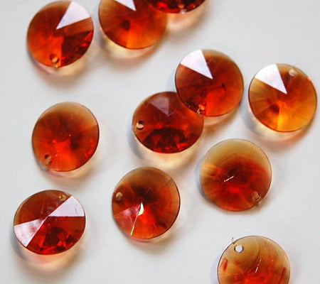 Vintage Faceted Tortoise Brown Round Disk Charms Drops 15mm (12) chr026E
