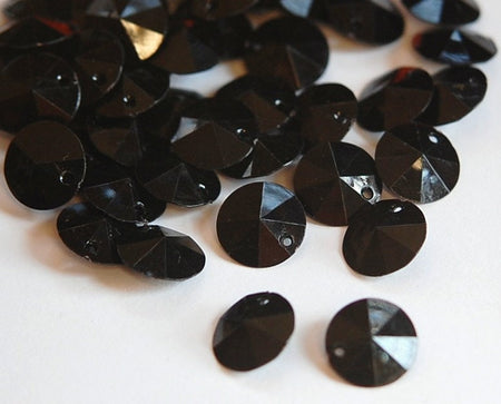 Vintage Faceted Black Round Disk Charms Drops 12mm (15) chr026F