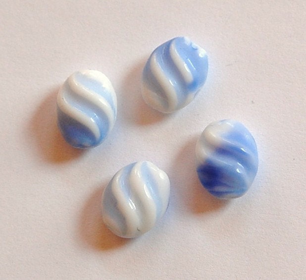 Vintage Blue and White German Glass Focal Beads (4) grm003C