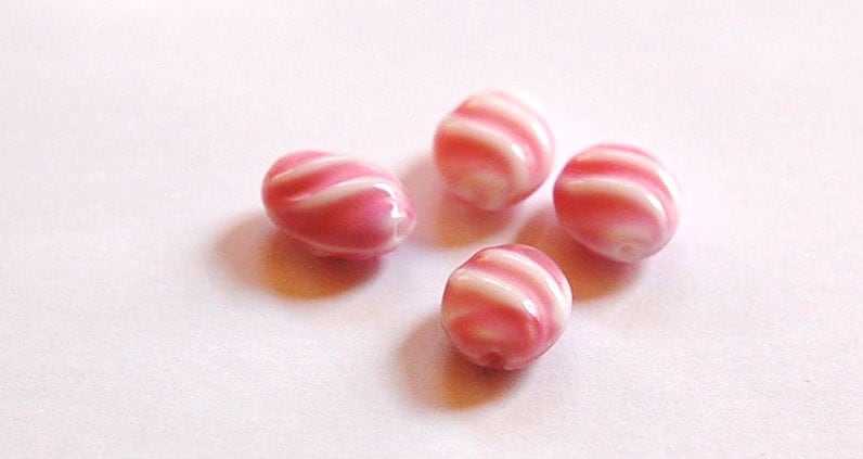Vintage Pink and White German Glass Focal Beads grm003B