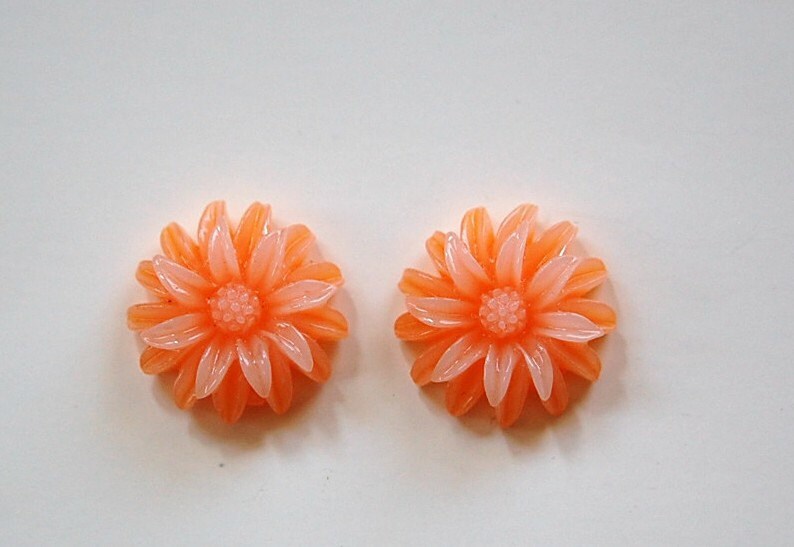 Orange and White Double Layered Acrylic Flower Cabochon 19mm (4) cab850D