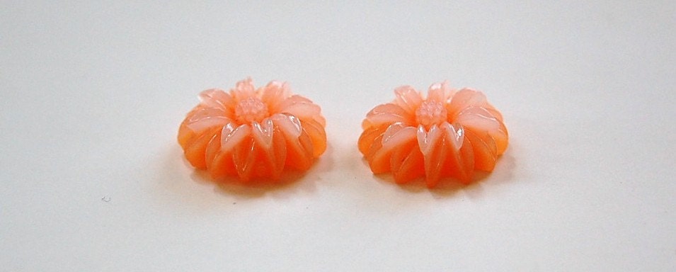 Orange and White Double Layered Acrylic Flower Cabochon 19mm (4) cab850D
