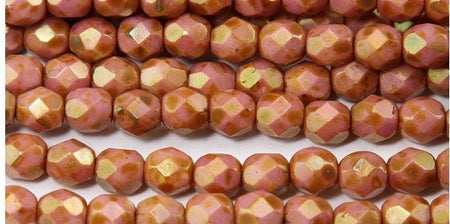 6mm Luster Opaque Rose/Gold Topaz Czech Firepolish Faceted Glass Beads (25)