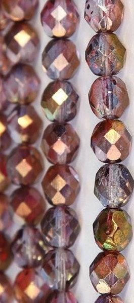 6mm Luster Amethyst Crystal Czech Firepolish Faceted Glass Beads (25)