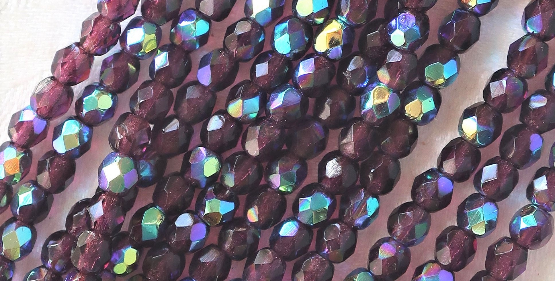 4mm Czech Faceted Amethyst AB Firepolish Glass Beads (50)