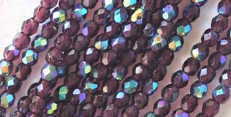 4mm Czech Faceted Amethyst AB Firepolish Glass Beads (50)