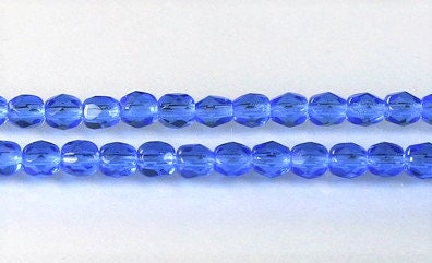 4mm Sapphire Czech Faceted Firepolish Glass Beads (50)