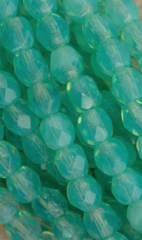 4mm Milky Peridot Czech Faceted Firepolish Glass Beads (50)