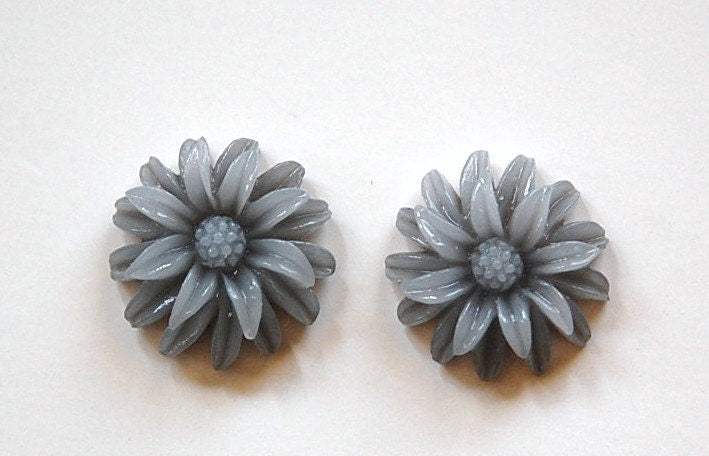 2 Tone Gray Double Layered Acrylic Flower Cabochon 19mm (4) cab850C
