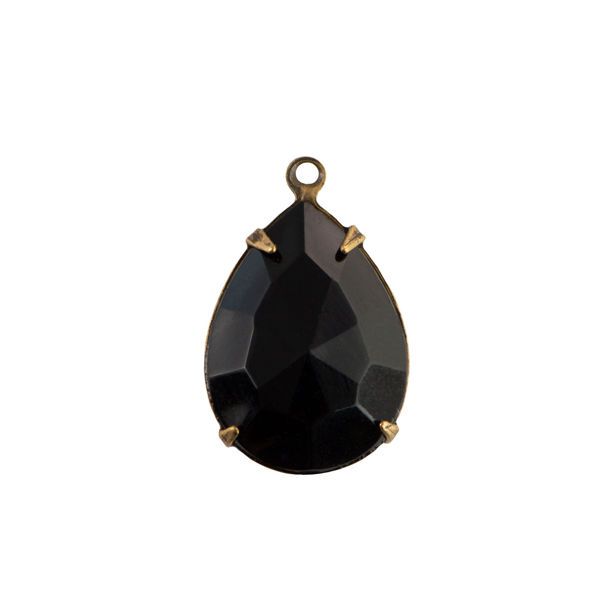 18x13mm Black Faceted Glass Teardrop Stone in 1 Loop Brass Ox Plated Setting (2)
