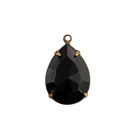 18x13mm Black Faceted Glass Teardrop Stone in 1 Loop Brass Ox Plated Setting (2)