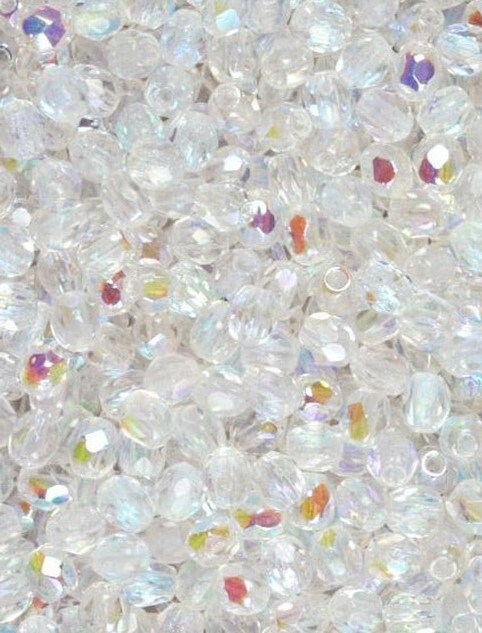 3mm Crystal AB Czech Firepolish Faceted Glass Beads (50)