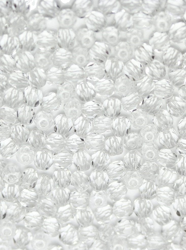 4mm Crystal Czech Firepolish Faceted Glass Beads (50)