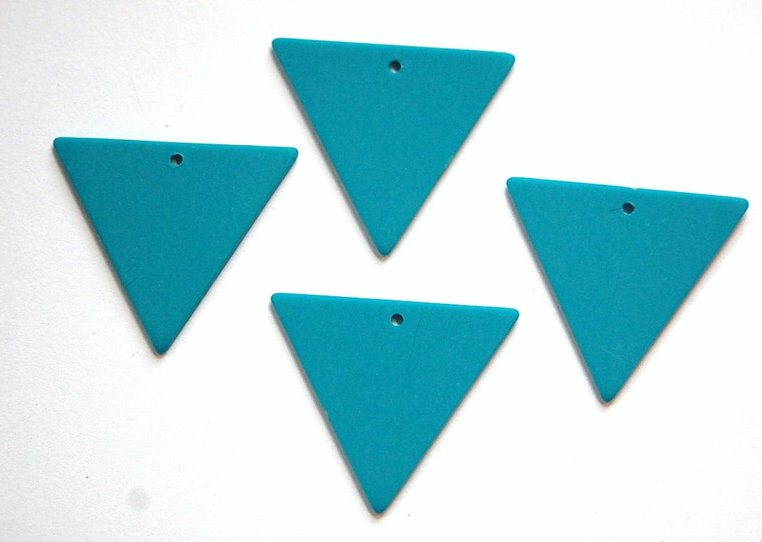 Vintage Bottom Hole Plastic Teal Blue Triangle Charm Pendant chr017A