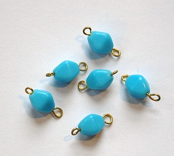 Vintage Blue Glass Bicone Connector Drops drp097A