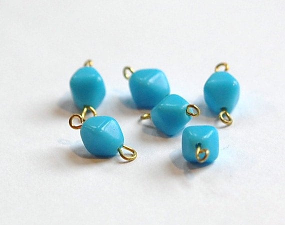 Vintage Blue Glass Bicone Connector Drops drp097A